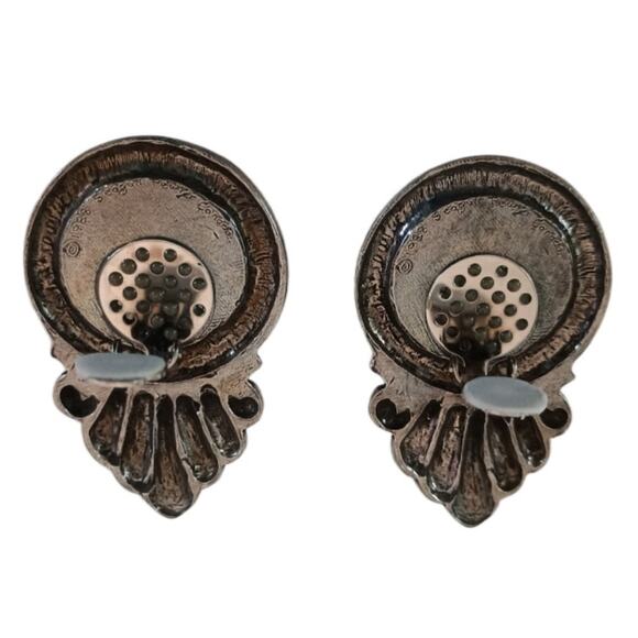 Vintage Seagull Pewter Purple Cabochon Style Clip-On Earrings Signed 1988 - Picture 2 of 6